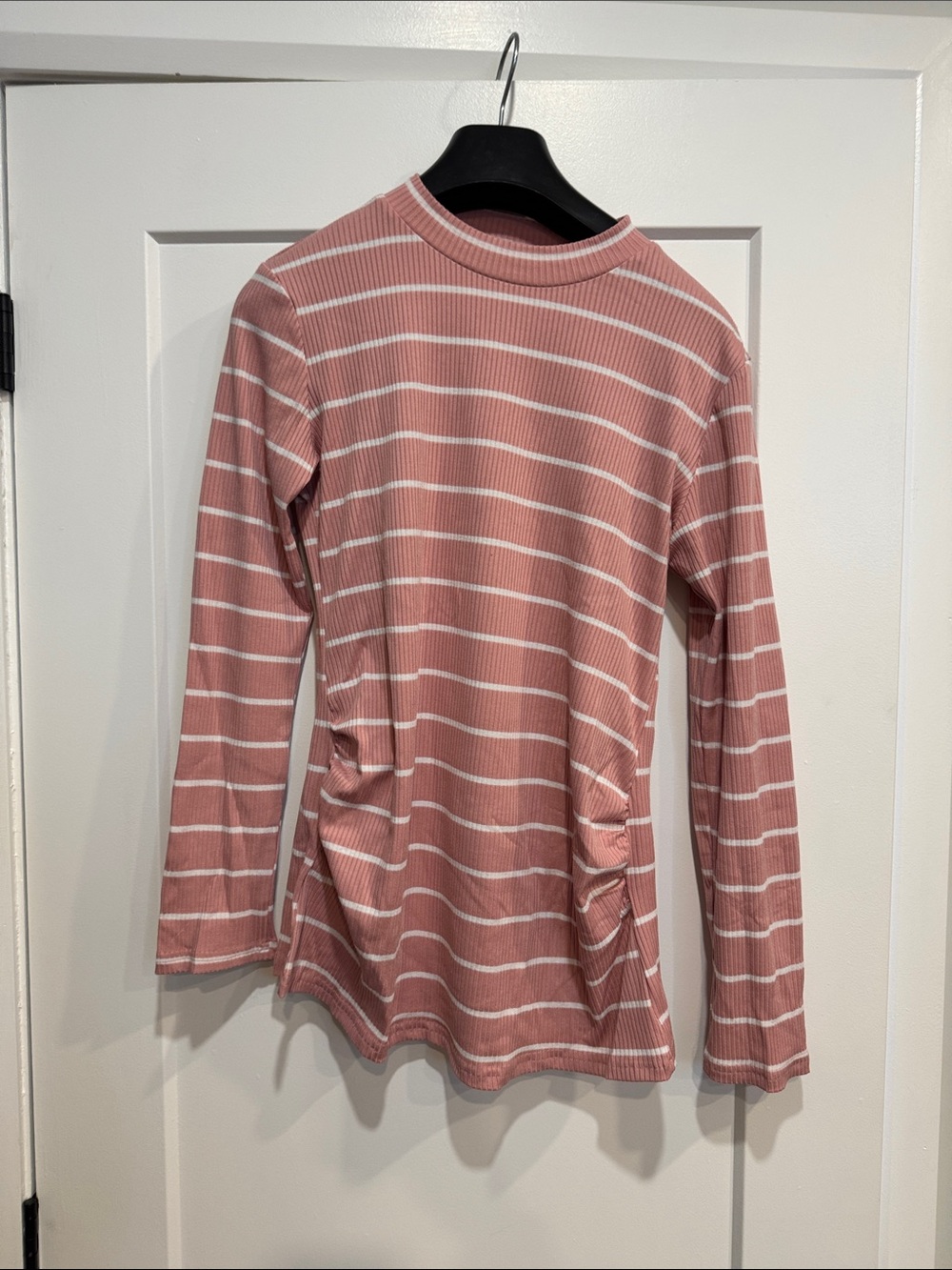 Maternity Striped Long-Sleeve Crew Neck Top - Pink